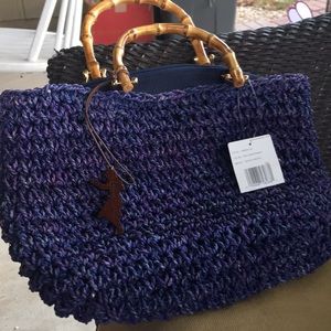 NWT Liz Claiborne straw purple bag/bamboo handles